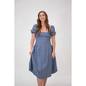 Selena Dress in Steel Blue