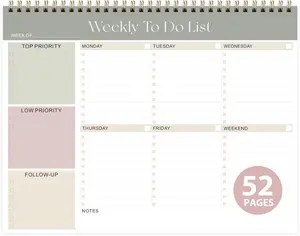 Weekly To Do List Notepad Undated Planner with 52 Sheets 8.5x11 Inches Desk Planner for Women Men Home School Work A-Green Spiral Bound 100 GSM Premium Paper Eco Friendly