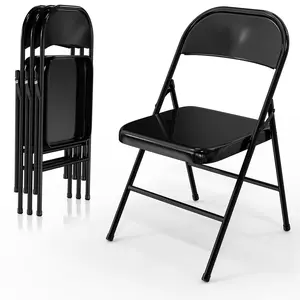 4 Pack Metal Frame Folding Chairs, Portable Stackable Commercial Seat with Steel Frame 350 LBS Capacity for Home Office Events Party
