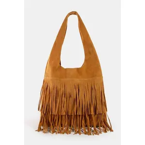 Fame Layered Fringe Detail Suede Hobo Bag