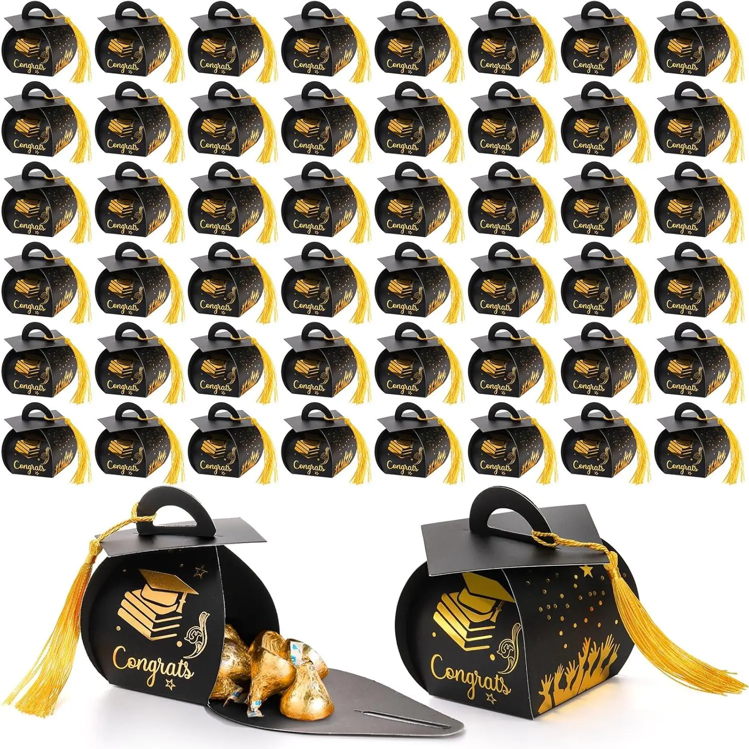 50 count Graduation Cap  Boxes, Graduation Candy Boxes  Box with Tassel for Party Favors Box Centerpieces for Tables 2025