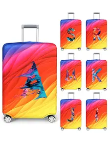 Colorful Letter Pattern Luggage Cover, Stretchy Luggage Protective Cover, Anti-scratch Protective Suitcase Cover for 18-32 Inch Suitcase