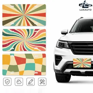 Retro Abstract Aluminum License Plate - Vintage Colorful Geometric Decorative Front Car Tag for Car, Truck, SUV, Waterproof Metal Vanity Plate, 11.8x5.9in, 1PC (No Screws Included)