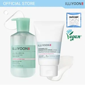 ILLIYOON Ultimate Double Cleanse & Seal Duo | Moisturizer for Dry & Sensitive Skin, Hypoallergenic Oil Cleanser, Korean Skincare, Moisturizing Facial Wash 15.21 fl.oz Hydrating Cleansing