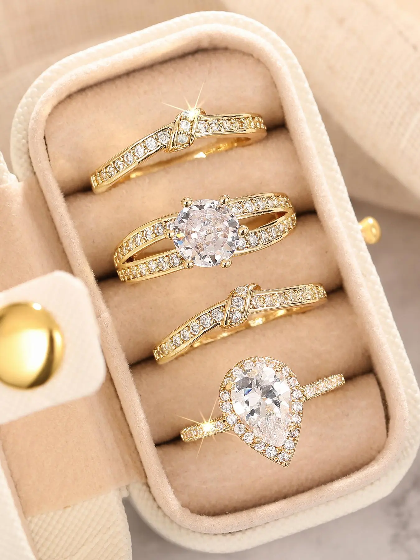 Women's Rhinestone Decorated Ring Set, Beautiful Rings, Bridal Set Rings, Jewelry for Women As Engagement Anniversary Wedding Party Jewelry Gift, Matching Rings, Engagement Wedding Bands