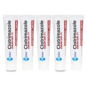 (5 pack) Globe Clotrimazole Antifungal Cream 1% (1 oz) Relieves the itching, burning, cracking and scaling associated with fungal infections | Compare to the Name Brand Active Ingredient