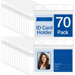 70 Pack Clear Horizontal Plastic Badge Holders for Lanyards - ID Card Holder Name Tag Badge Protector Sleeve for Office, School, , Work ID Badges Cover with Resealable Zipper