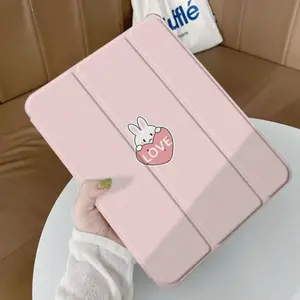 1PC Pink Cartoon Rabbit Heart LOVE Pattern Tri-Fold Flip Tablet Case, Built-in Pen Holder Shockproof Slim Cover with Smart Auto Sleep/Wake, Lightweight Minimalist for ipad case 10th/11th Gen,10.2-inch,Pro11-inch & Galaxy Tab S9 FE+12.4-inch