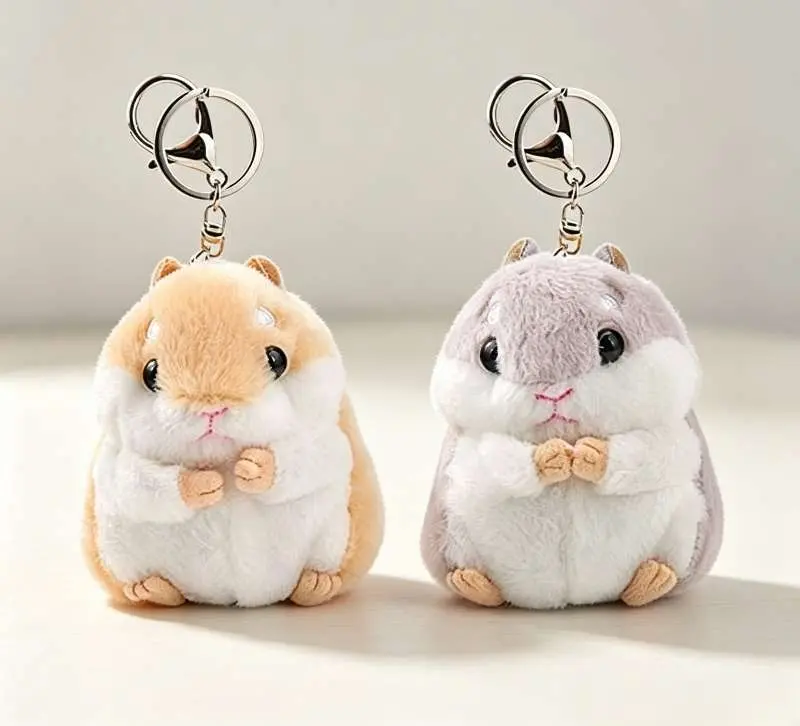 Women's 2-Pack Durable Furry Hamster Plush Keychain Multipack (4x3.15in), Car Key Accessories for Hamster Lovers, Party Prizes for Backpack Purse Handbag