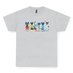 Funny Cat Week Days Graphic T-Shirt, Cute Cartoon Cat Monday to Friday Tee Teacher School Reading Shirt Kids Gift
