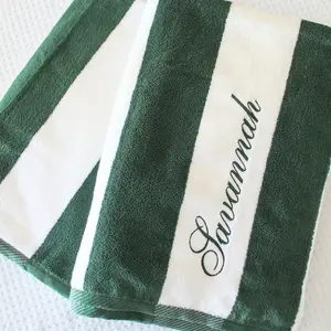 Classic Cabana Stripe Beach Towel - Hunter Green Personalized with Name - 35x68 Inches Soft Absorbent Hotel-Quality Cotton Towel