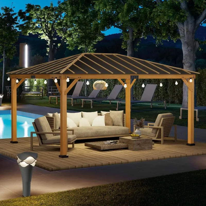 12' x 16' Hardtop Gazebo with Asphalt Roof - Spruce Wood Frame Wooden Gazebo, Weather-Resistant Outdoor Structure for Patio, Lawns & Garden