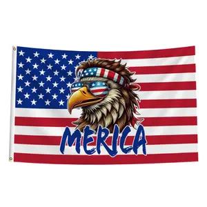 Bald Eagle MERICA Funny American Double Side  Flag 3x5 wall decor banner gift husband garage mancave hunting Flag Ornaments large big Slogan Tapestry seasonal