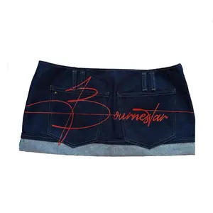 BOURNESTAR Script Denim Mini Skirt - Indigo Cotton Denim Skirt, Handmade, Durable & Comfortable Everyday Womenswear