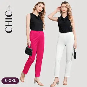 CHIC HERO Solid Slant Pocket Pants in Hot Pink & Black & White High Waist Straight Leg Versatile Stylish Comfortable Boot Cut Winter Trousers Machine Washable Womenswear Bottom S-XXL - Blouse