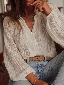 Women's Long Sleeve Bubble Hem Shirt Blouse Button, Loose Fit Basic Casual Floral Print Top, Commuter & Date Versatile Front Design, Spring & Fall Fashion Nk-0001-602