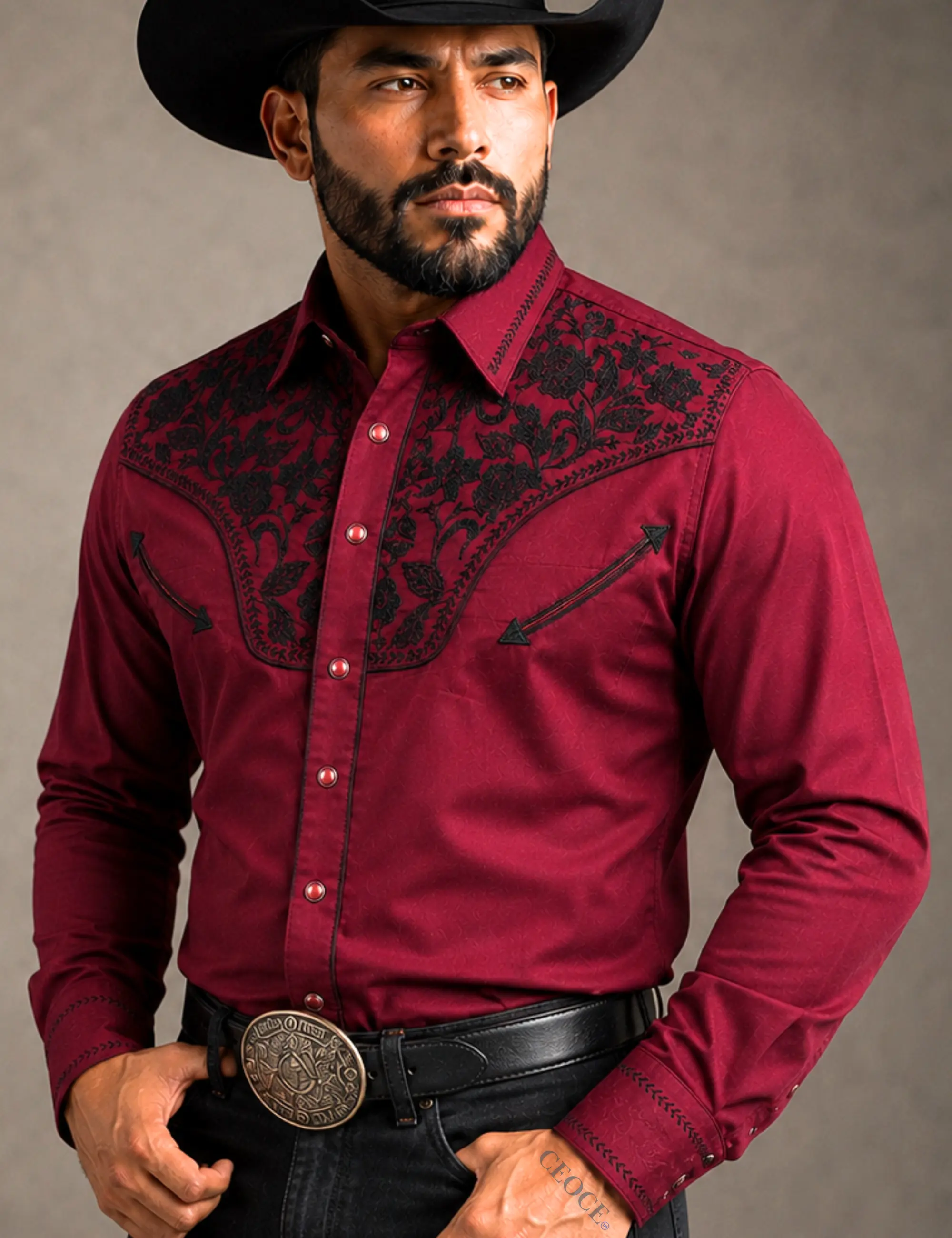 Men’s Western Embroidered Cowboy Shirt – Long Sleeve Button Down Rodeo Ranch Dress Shirt for Country Concerts.