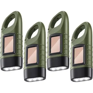 4 count Hand Crank Flashlight Solar  Rechargeable Flashlight   Hand Crank LED Lantern Snap Carabiner  for Outdoor  Camping Hiking Christmas  Shoeboxes