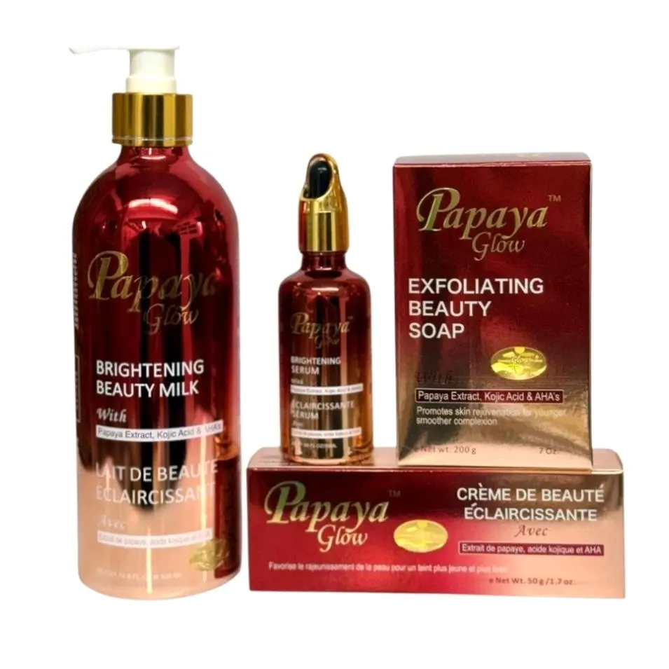 Papaya Glow Body Care Set - Beauty Milk Cream, Soap, Serum with Skin Repair & Moisturize Benefits for Daily Use