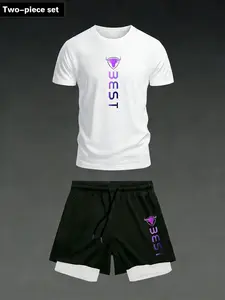 🔥 Beast Mode 2-Piece Workout Set | TikTok Viral Gym Fit | Quick-Dry, Double-Layer Shorts for Running & Training | Bold Purple Gradient Logo | Breathable T-Shirt | Elevate Your Fitness Aesthetic | for the Ultimate Gym Flex! Sportswear Set
