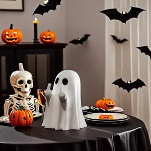 2Pcs Halloween Ghost Figurine - Spooky Resin Statue, Cute Finger Ghost Ornaments, Perfect for Indoor & Porch Decor