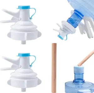 2 Pack Water Dispenser Valve, Water Jug Dispenser Valve, Jug Cap Bottle Spout Plastic Spigot Faucet with Cap and Stick for 55mm Non Threaded Crown Top Drinking Bottle