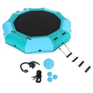 Gaomon 15FT Inflatable Water Trampoline - Floating Trampoline for Lake, Pool - with 4-Step Rope Ladder, Mooring Ropes, Anchor Bags, Inflatable Nozzles, Reversible Pump - for Adults, Teens