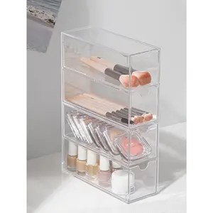 1pc Four-layer Drawer Style Cosmetic Organizer For Makeup Brushes & Tools Display, Multifunctional Dustproof Desktop Storage Box, Waterproof, Stackable Design For Both Horizontal And Vertical Placement, Storage Rack