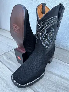 MENS COWBOY Boots black Nubuck snake skin square toe half boots boutines python Chelsea