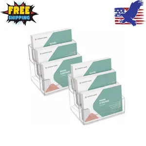 2 Pieces Business Card Holder for Desk 3 Tiers Clear Acrylic Stand 180 Cards Capacity