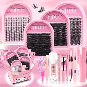 Eyelash Extension Gift Set Extra-Large Volume Eyelash Cluster Kit 4 Styles: Cartoon, Natural, Volume Single-Cluster Lash Extensions with Lash Bond and Seal Tweezers Remover  Eyelash Brush DIY at Home Easily Lash Glue Seal