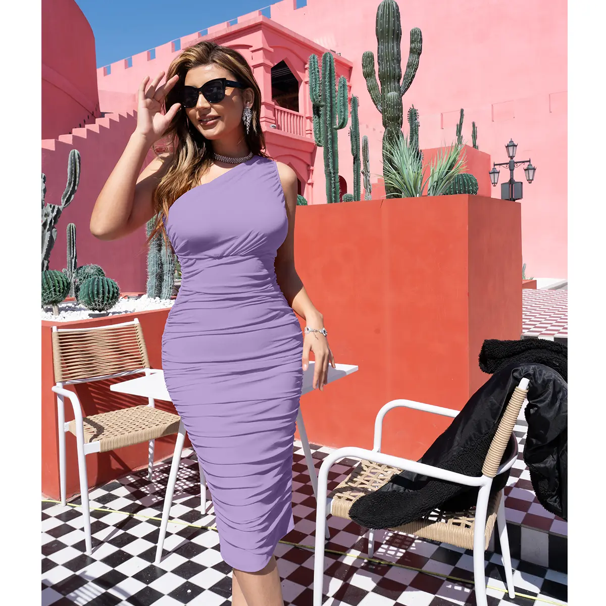 OYS Women's Sexy Bodycon One Shoulder Sleeveless Ruched Midi Club Party  Dress Formal Womenswear - TikTok Shop
