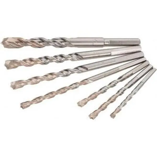 DeWALT 7-Piece Carbide-Tipped Hammer Drill Bit Set for Hammer Drilling, 3/16 to 1/2" Size, 0° Point, Bright Finish, Round with Flats Shank, 3, 2x4, 4x6" OAL DW5207, Round Shank