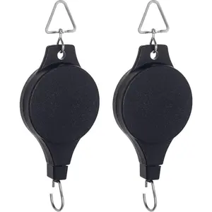 Hardware tools 2 Pack Plant Pulley Retractable Hanger, Easy Reach Plant Pulley Adjustable Height Wheel for Hanging Plants Heavy Duty, Indoor Outdoor Plant Hanger for Garden Baskets Pots & Birds Feeder - Black