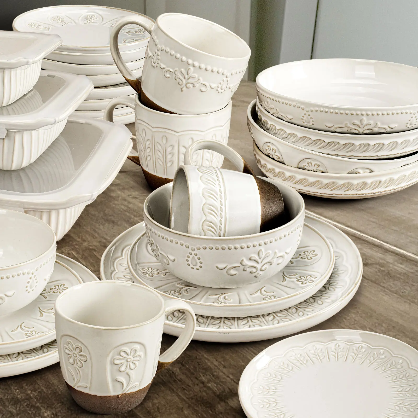 Artisan Textured Ceramic Pasta Bowls Set of 4 - 9.75" Large 50oz Salad & Serving Plates - Microwave Safe Dinnerware with Unique Embossment Designs Multiple Patterns - Saladbowl Tableware Artisan Textured Ceramic Pasta Bowls Set of 4 - 9.75" Large 50oz Salad & Serving Plates - Microwave Safe Dinnerware with Unique Embossment Designs Multiple Patterns - Saladbowl Tableware