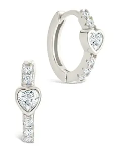 Sterling Silver Heart Cut Bezel Set Huggie Hoop Earrings