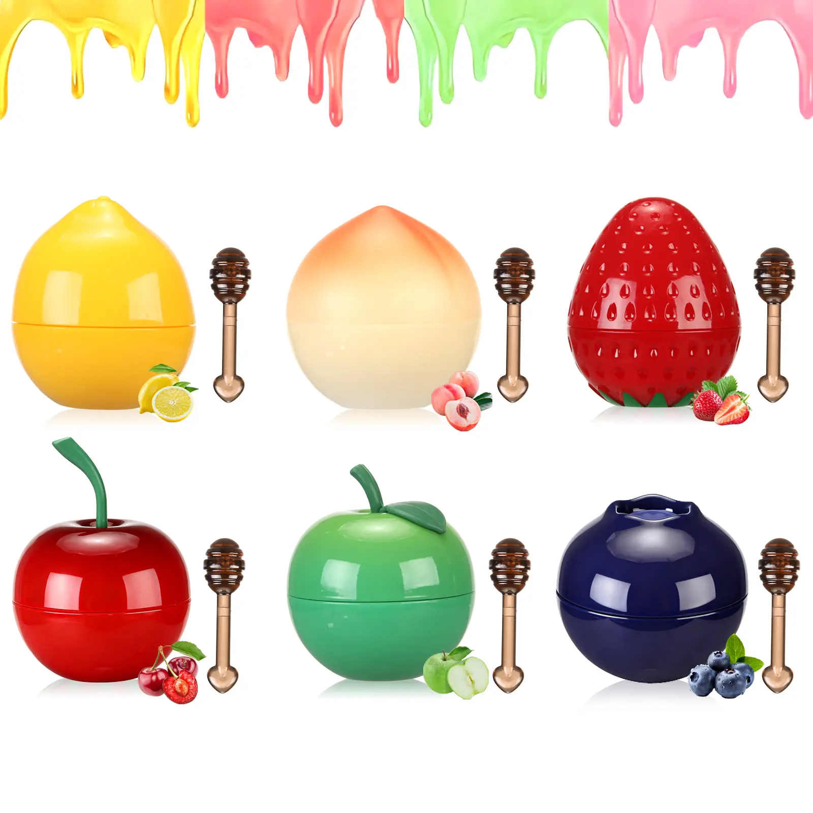 4/6/8 PCS Fruit Lip Mask Set - Apple Peach Strawberry Lemon Blueberry Cherry Flavors - Moisturizing Exfoliating Wrinkle Care - Ideal for Daily Use & Christmas Gifts