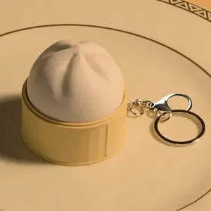 Cute Steamed Bun Squishy Keychain – Mini Baozi Stress Relief Fidget Toy, Press Button Decompression Toy Bag Pendant Keychain for Kids Adults, Funny Gift for Birthday Easter Party