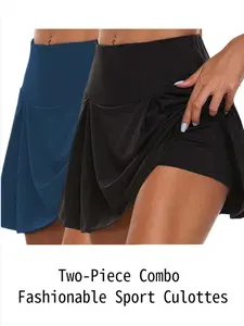2-piece women tennis skirt set - black and blue-women set