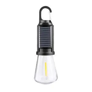 1pcs Outdoor Solar Led Camping Lantern – Usb Rechargeable Tent Light – Hanging Camping Bulb (flat Base) – Camping Flashlight – Black