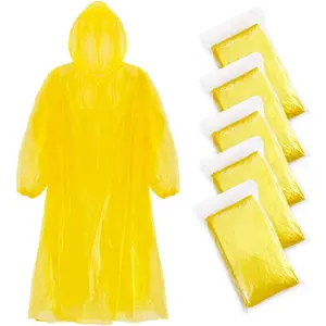 5-Pack Long-Sleeve Disposable Lightweight Raincoat Poncho – Unisex, Waterproof for Outdoor Sports, Camping & Live Events