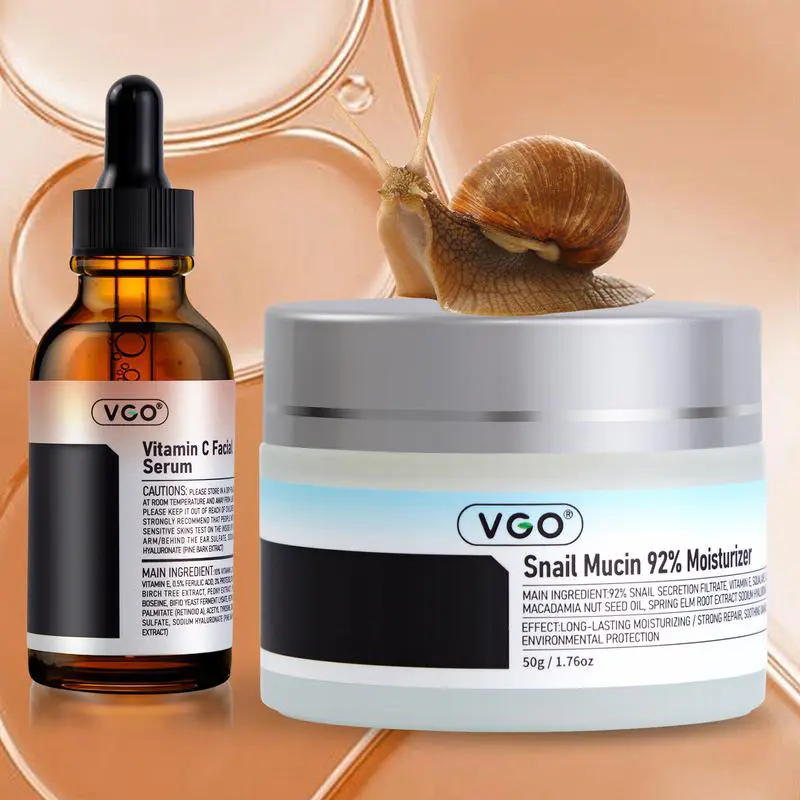 VGO Skincare Duo: 92% Snail Mucin Cream (250g) and Vitamin C Serum (30ml) to Repair Skin Barrier, Moisturizing Facial Care for All Skin Types, Unisex