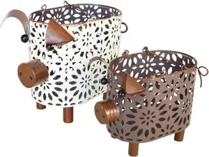 Set of 2 Hanging Basket  Pig Design Basket Farmhouse Shelf Decor Metal Pig Shaped Hollow Out Narrow for Kitchen Bathroom Living Room