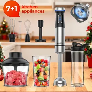 Ganiza Immersion Hand Blender Juicer Blender - 15-Speed High-Speed Model with Stainless Steel Stick Head, Whisk, Milk Frother, Masher, Blending Cup, Chopping Bowl, Recipe Guide - Ideal Kitchen Gift for Home Cooks