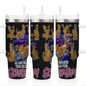 Scooby‑Doo 40oz Insulated Travel Tumbler Stainless Steel Mug with Handle and Straw Leak Proof Vacuum Thermal Cup Keeps Drinks Hot 12H Cold 24H Fan Gift