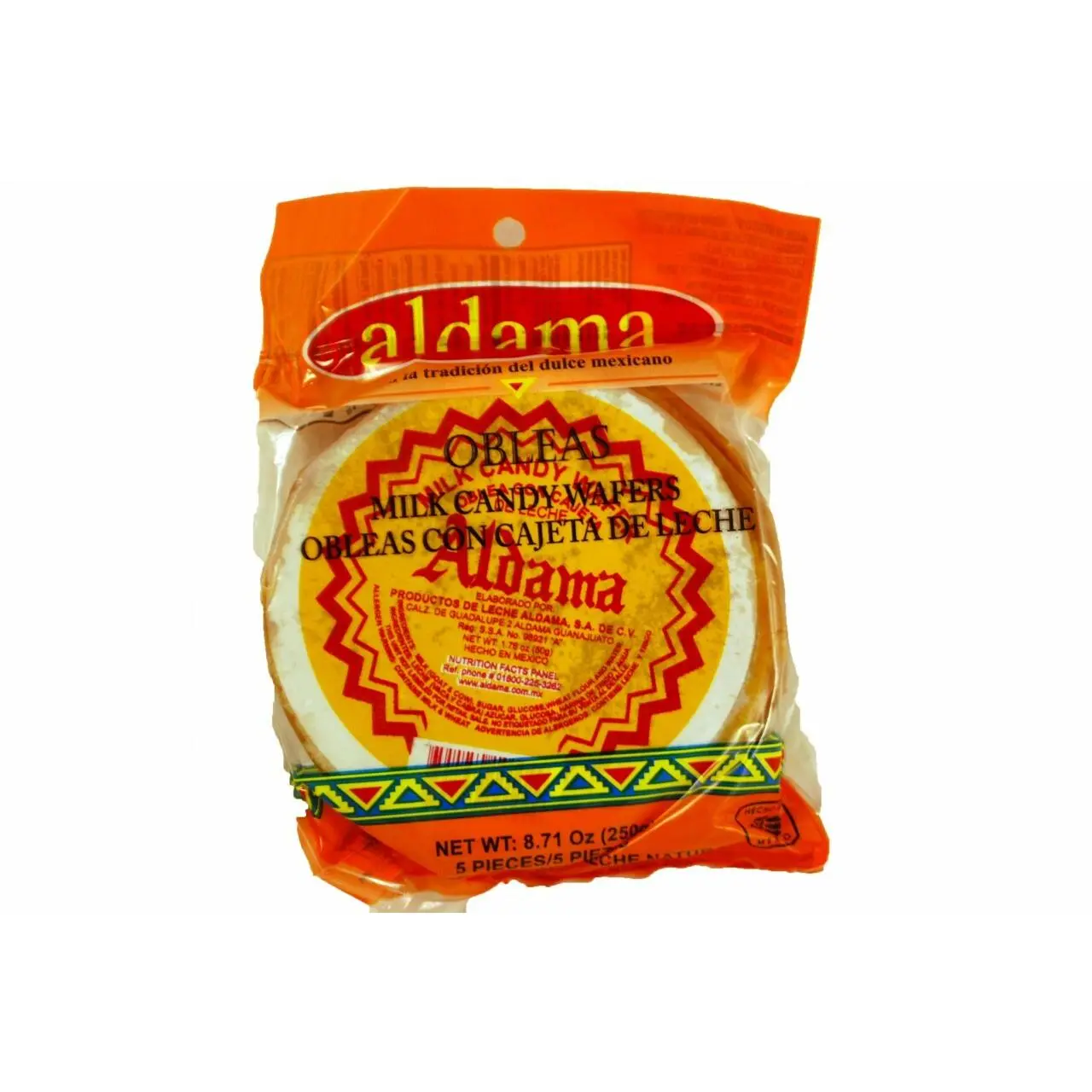 Aldama Cajeta-Filled Oblea - Natural, Ambient 5-Piece Large Snack Pack with Cajeta Filling, No Corn Syrup Added, Balanced Sugar Content
