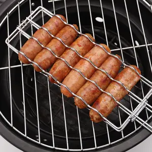 1 Pack Hot Dog Grilling Basket, Stainless Steel BBQ Grill Basket for Sausages and Vegetables, Portable Wire Mesh Grill Clamp for Hot Dogs and Veggies, Outdoor Camping Accessory for Fire Pit and Gas Grill