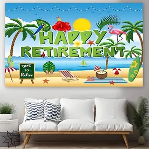 Retirement Party Decorations, Hawaiian Style Retirement Banner Backdrop, Photo Props, Beach Pool Theme, Multi-Sized, Indoor Outdoor Use