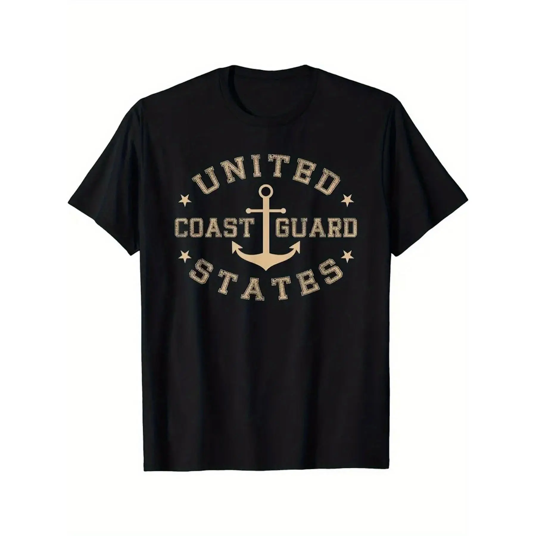 1pc United States Coast Guard Men'S Casual T-Shirt - 100% Cotton, Crew Neck, Short Sleeve, Loose Fit, All-Season Street Style Tee with Anchor Print, Digital Heat Transfer, Flared Hem y2k  outfits  men graphic tee men's t shirts Oversized Tshirt