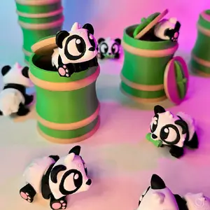 Articulated Baby Panda Pals, (2 pack) with bambu chute, optional keychain attachment, 3D printed, desktop fidget toys